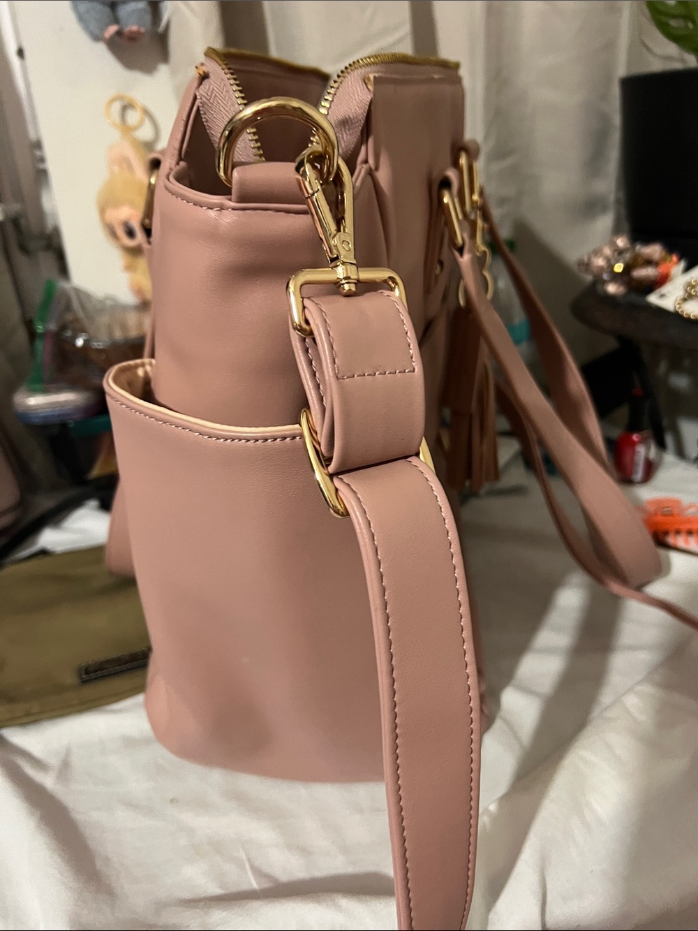 White Elm Rose-Mauve Tote with Tassel Accent - Picture 8 of 11
